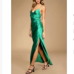 Elegant Green Satin Evening Dress